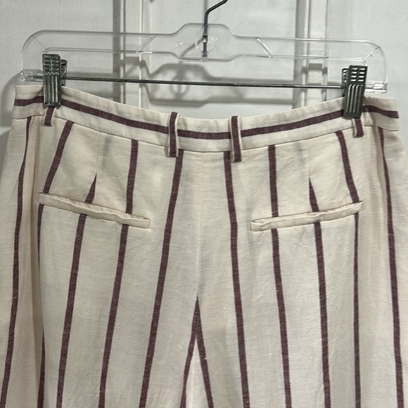 Theory Nadeema Wide Leg Striped Crop Linen Pants in Cream/Maroon Stripe - 8 - Picture 6 of 12